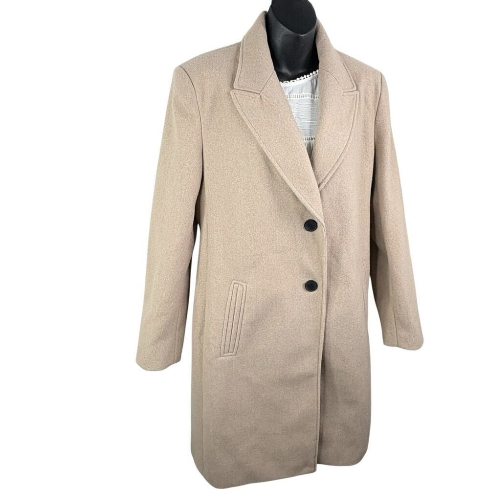 Preppy Academia Zara Soft Camel Two Button Front Coat Women’s L Midi Fall Winter